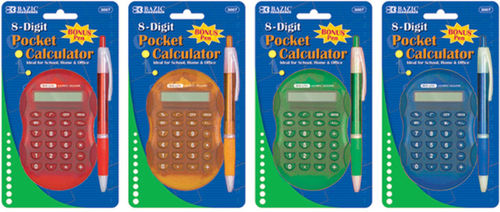 Multicolor 8-Digit Grip Calculator with Retractable Pen Case Pack 36