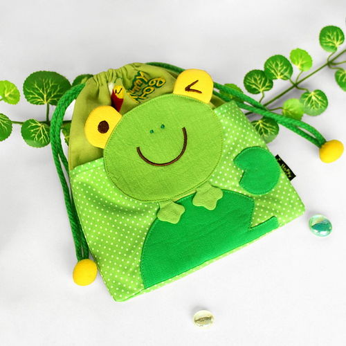 [Smiling Frog] Embroidered Applique Kids HangBag / Drawstring Bag / Bucket Bag (6.8*7.1)