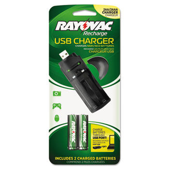 USB Battery Charger w/2 AA NiMH Batteries