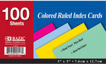 100 ct. 3"" x 5"" Ruled Colored Index Card Case Pack 36