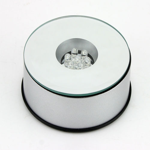 New Unique 360 Degree Rotating Silver Crystal Display Base Stand 7 LED Light