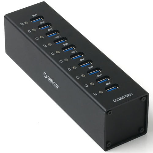 ORICO A3H10-U3 Super Speed 10-Port USB3.0 HUB with VL812 Controller & Premium 12V Power Adapter  Transparent