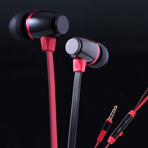 KingTime Black and Red 3.5mm plug in-ear stereo flat metal earphones for iphone, ipod, ipad,samsung