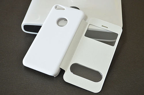 Silk Print Holster Window Stand Flip Leather Cover Case for iPhone 5C White