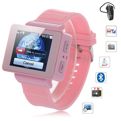 i5 1.75 inch Java FM Single Card Touch Screen Watch Cell Phone Pink