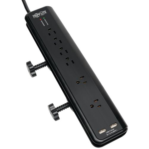 TRIPP LITE TLP606DMUSB 6-Outlet Surge Protector with Clamps & USB Charging