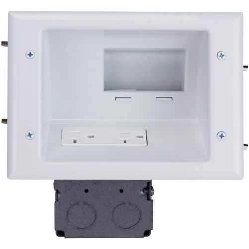 DATA COMM ELECTRONICS 45-0072-WH Recessed Low Voltage Mid-Size Plate with 20A Duplex Receptacle, White