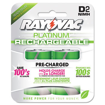 Recharge Plus NiMH Batteries, D, 2 per Pack