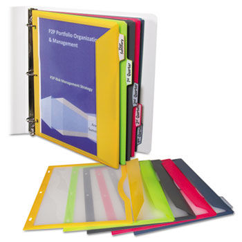 Binder Pocket With Write-On Index Tabs, 8-1/2 x 11, Assorted, 5/Set