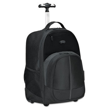 Compact Rolling Backpack, 19 1/3 x 7 1/2 x 13 4/10, Polyester, Black