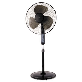 16"" Three-Speed Oscillating Pedestal Fan, Three Speed, Metal/Plastic, Black