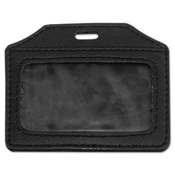 Leather-Look Badge Holder, 3 x 4, Horizontal, Black, 5/PK