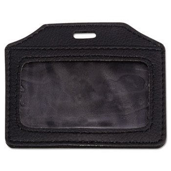 Leather-Look Badge Holder, 2 1/2 x 3 1/2, Horizontal, Black, 5/PK