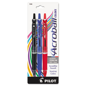Acroball Colors Hybrid Pen, 1 mm, Colored Ink Black/Blue/Red, 3/Pk