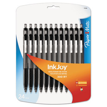 InkJoy 300RT Ballpoint Pen, 1.0mm, Black Ink, 24/Pk