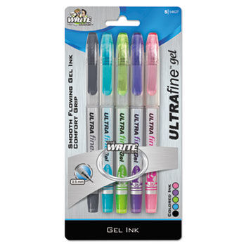 Ultra Fine Gel Ink Rollerball Pen, 0.5mm, Assorted, 5/Set