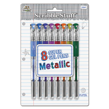 Metallic Gel Ink Rollerball Pen, 1.0mm, Assorted, 8/Set