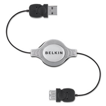 Retractable USB 2.0 Extension Cable, 2.6 ft, A to A