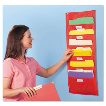 Storage Pocket Chart, 5 Pockets, Red, 14 x 32