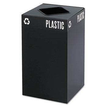 Public Square Recycling Container, Square, Steel, 25gal, Black