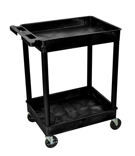 Commercial Heavy Duty Plastic Utility Cart With Two Shelves, Black