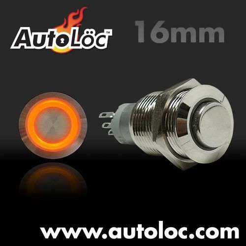 16mm Latching Billet Button with LED Orange Ring