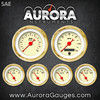 6 Gauge Set -  SAE Modern Rodder Tan , Red Classic Needles, Gold Trim Rings ~ Style Kit Installed