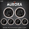 6 Gauge Set with emblem -  SAE Ghost Flame Black , Black Modern Needles, Chrome Trim Rings ~ Style Kit Installed