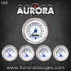 5 Gauge Set -  SAE Tribal White , Blue Modern Needles, Chrome Trim Rings ~ Style Kit DIY Install