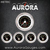 5 Gauge Set -  Metric Pinstripe  II Black , White Modern Needles, Chrome Trim Rings ~ Style Kit DIY Install