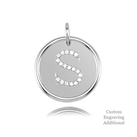 Letter S - Engravable Posh Mommy Pendant Initial with Diamonds - Sterling Silver