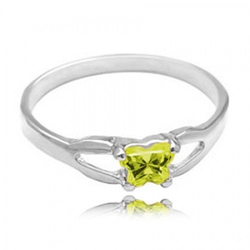 14k White Gold Child'S August Green Yellow Cubic Zirconia Birthstone Ring - Bfly
