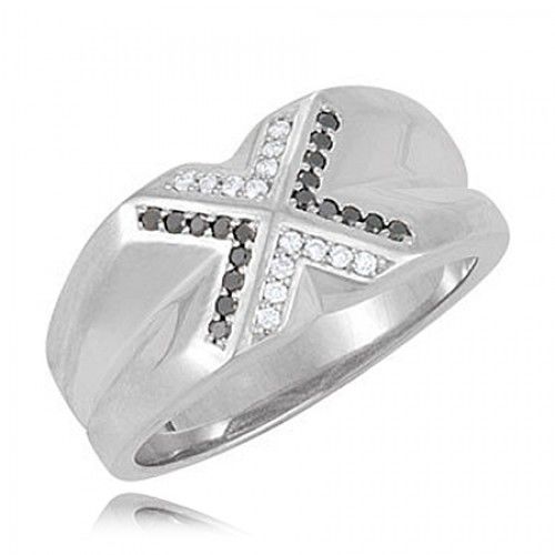 Sterling Silver Men'S Diamond Ring - ""X"" Design