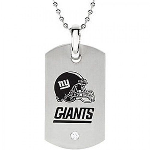 Cz Ny Giants Dog Tag Pendant Necklace in Stainless Steel - Fancy - Round Shape