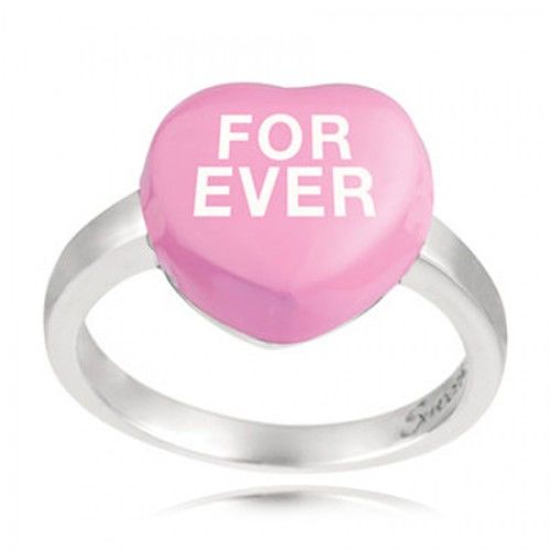 Sterling Silver Pink Color Forever Sweethearts Candy Heart Ring