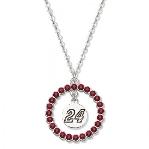 Crystal Number 24 Pendant Necklace in Base - Nascar - Spring Ring - Round Shape