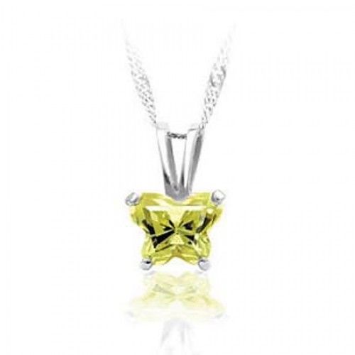 Cz Butterfly Pendant Necklace in 14kt White Gold - Spring Ring - Magnificent