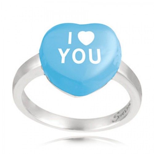 Sterling Silver Blue Color I Heart You Sweethearts Candy Heart Ring