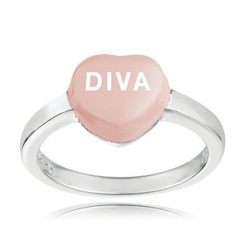 Sterling Silver Light Pink Color Diva Sweethearts Candy Heart Ring