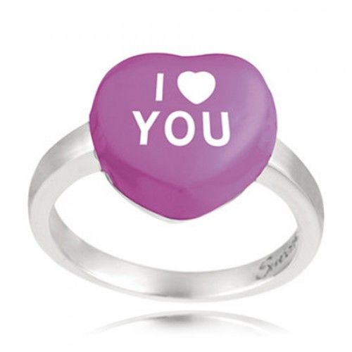 Sterling Silver Purple Color I Heart You Sweethearts Candy Heart Ring