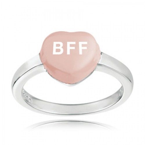 Sterling Silver Light Pink Color Bff Sweethearts Candy Heart Ring