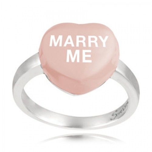 Sterling Silver Light Pink Color Marry Me Sweethearts Candy Heart Ring