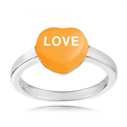 Sterling Silver Orange Color Love Sweethearts Candy Heart Ring
