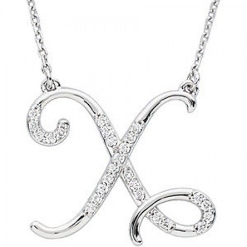 Diamond Flourish Initial X Necklace in Sterling Silver - Spring Ring - Round