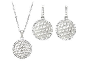Cubic Zirconia and  Sterling Silver Rhodium Plated Necklace with Pair Push Back Earrings Set