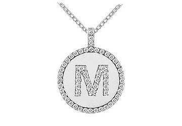 Diamond Initial M Disc Pendant  14K White Gold - 0.65 CT TGW