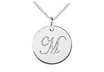 14K White Gold Plain Letter M Script Disc Initial Pendant