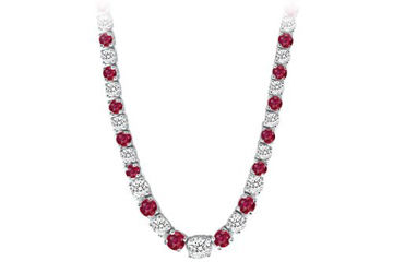 14K White Gold Ruby  Diamond Eternity Necklace 17.00 CT TGW