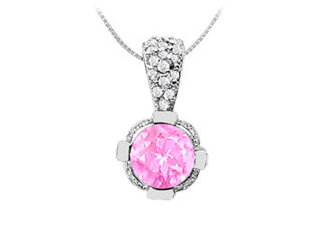 14K White Gold Pink Sapphire Pendant with Cubic Zirconia 2.20 Carat TGW