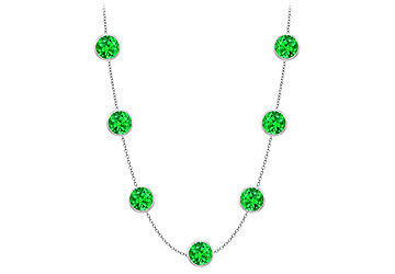 14K White Gold Emerald Station By The Yard Necklace in 2 Carat TGW with 36 Inch Chain
